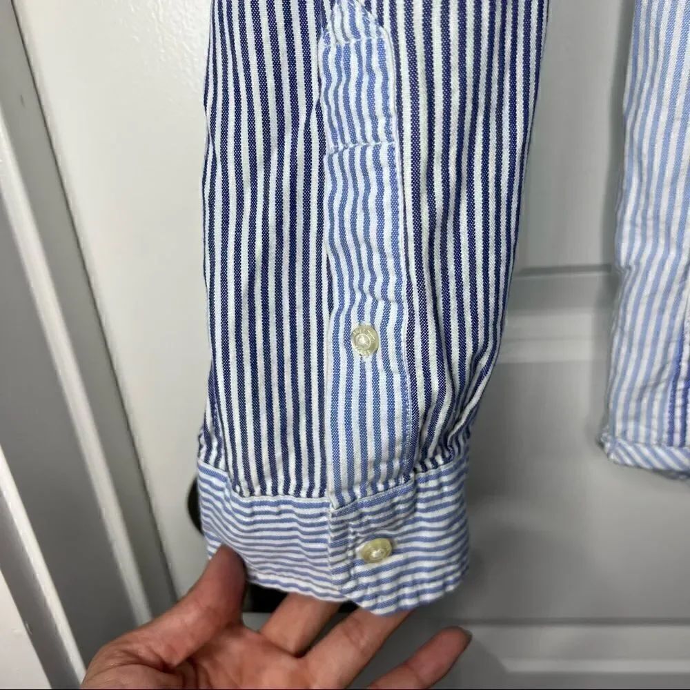 American Eagle Slim Fit Button Front Striped Color Block Shirt - Picture 6 of 6